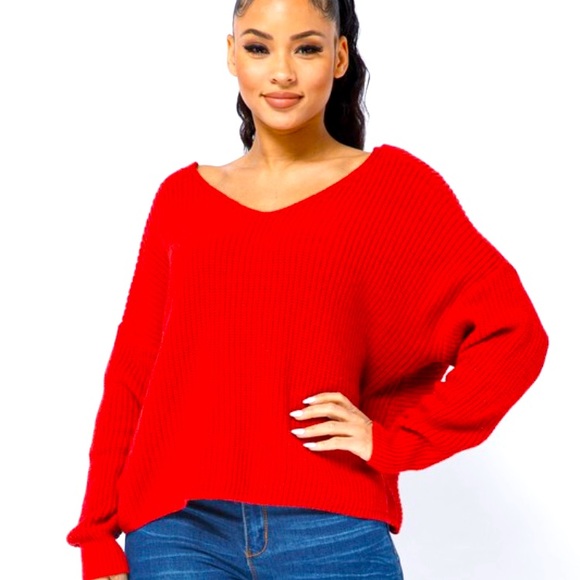 Loose comfortable fit sweater By Love J. Red size S-XL. Knitted material. - Picture 2 of 3